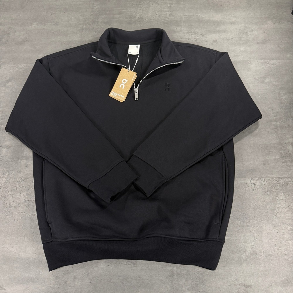 On Cloud Running 1/4 Zip Mens Small Club Collective Black Relaxed Pullover NEW